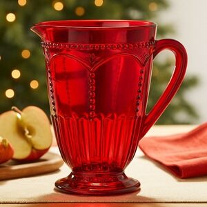 Princess House Marbella Ruby Glass Pitcher 3258 Red 3.5 Qt With Box